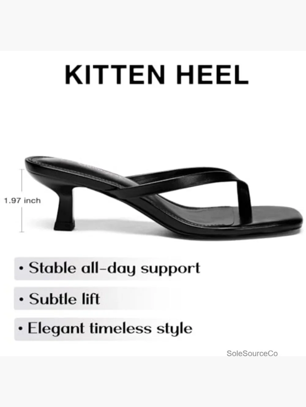 Kitten Heel Sandals Square Open Toe Slip On Thong Heels Comfortable 2 Inch